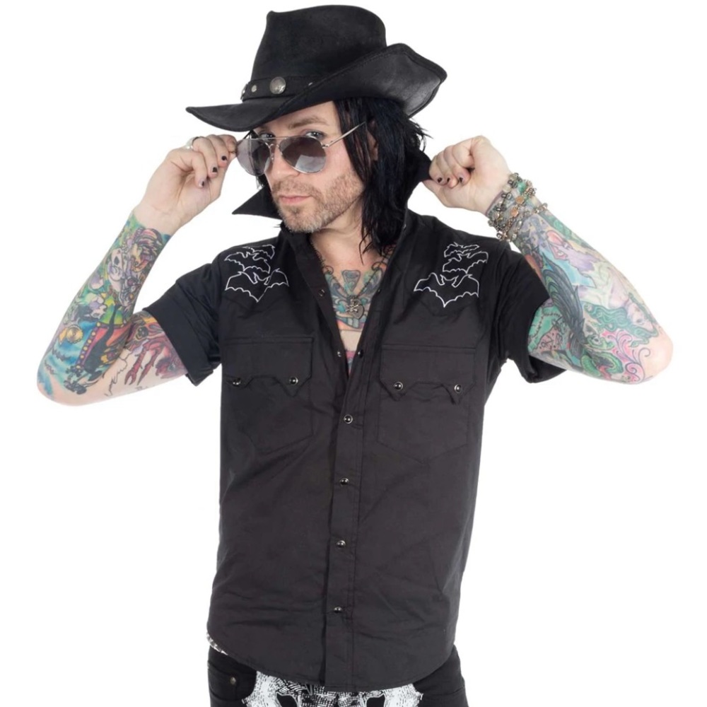 Bat Bone Black Western Button Up  Men's Shirt S-M-L-XL-2XL-3XL-4XL NWT
